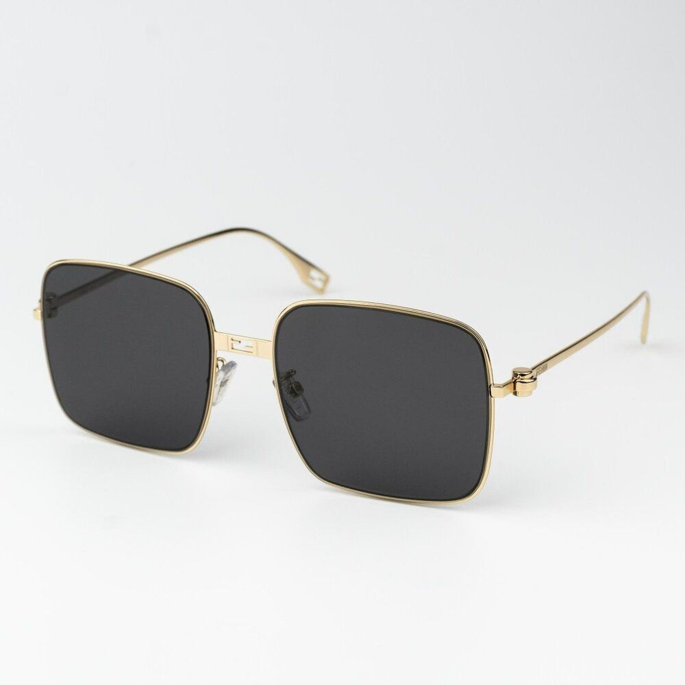 Fendi BAGUETTE Women Sunglasses Square Metal Endura Gold Smoke FE40123U 30A
